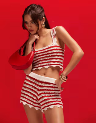 ASOS DESIGN crochet shorts in red stripe co-ord | ASOS (Global)