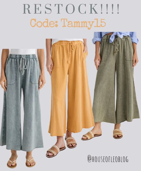 Social threads code: tammy15 till 6/14. Wide leg pants, cropped pants 

#LTKFindsUnder100 #LTKSaleAlert