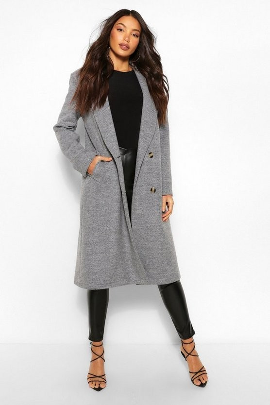 Tall Double Breasted Boyfriend Wool Look Check Coat | Boohoo.com (US & CA)