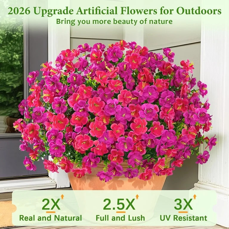 Yastouay 12 Bundles Artificial Hibiscus Flowers for Outdoors, UV Resistant Fake Flowers for Plant... | Walmart (US)