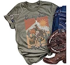 Funny Western Shirts for Women Cowboy Take Me Away Vintage Graphic Country T Shirt Teen Girls Summer | Amazon (US)