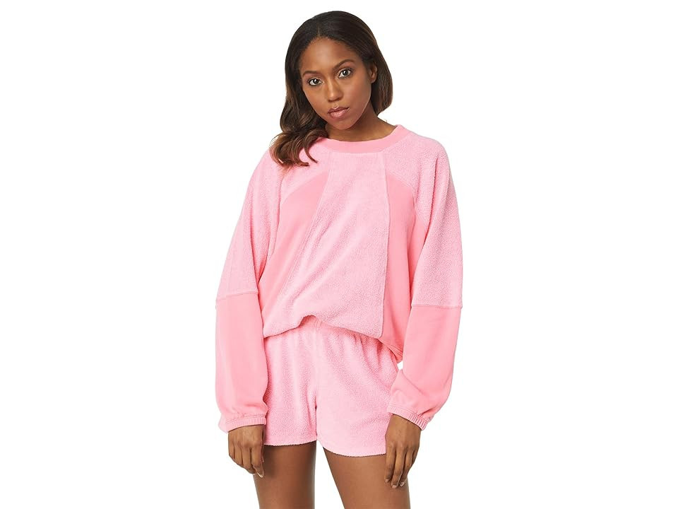 SUNDRY Faux Sherpa Raglan Women's Clothing Pigment Hot Pink : LG, Cotton/Modal | Zappos