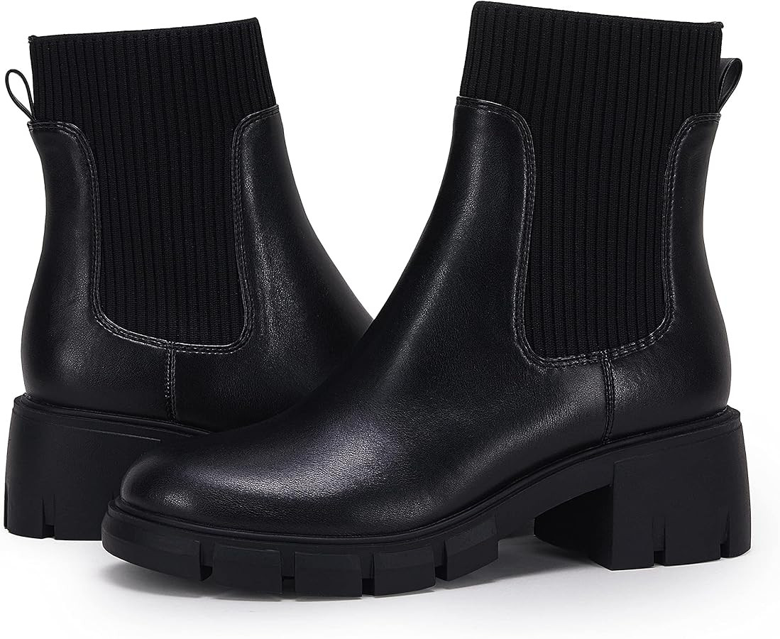 Ruanyu Womens Platform Ankle Boots Elastic Chunky Block Heel Chelsea Booties Lug Sole Non-Slip Co... | Amazon (US)