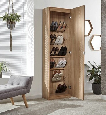 GFW 6ft Oak Mirror Shoe Cabinet | eBay UK