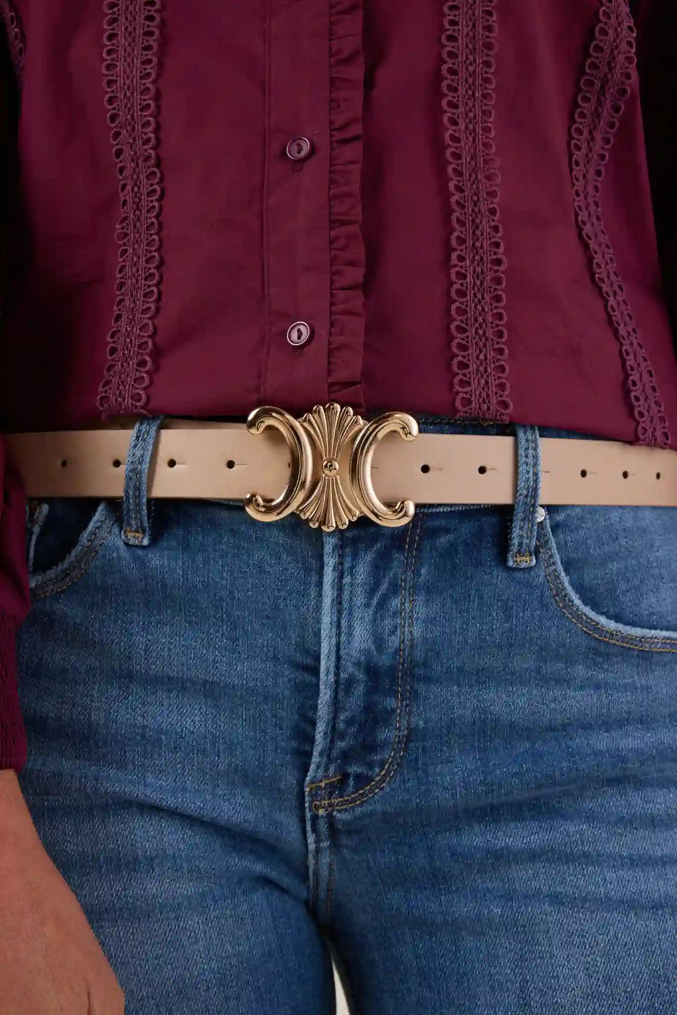 Candace Taupe Buckle Belt | Avara