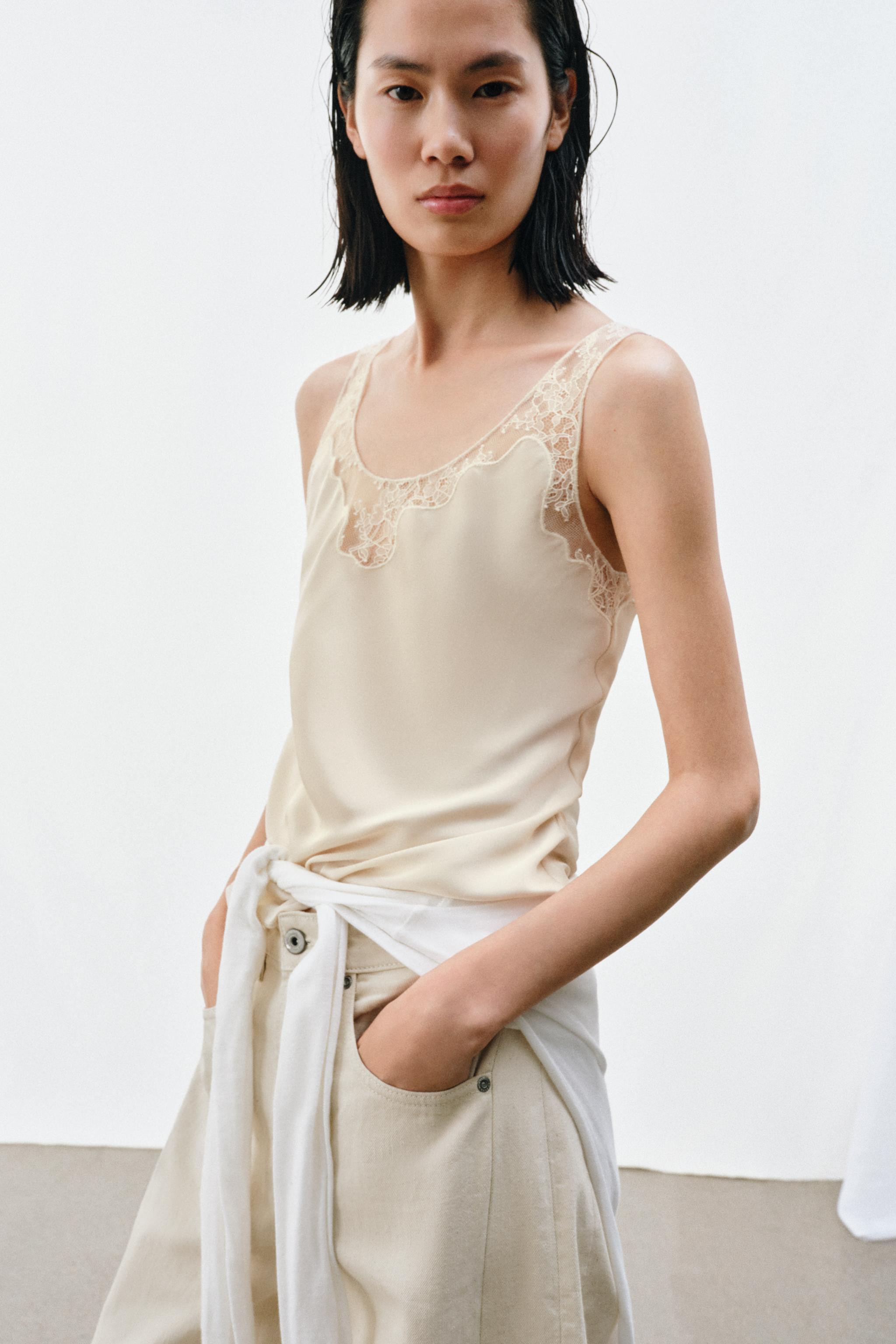 ZW COLLECTION SATIN LACE TOP | Zara UK
