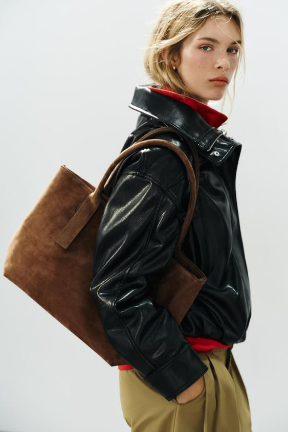 LEATHER TOTE BAG - Brown - ONE SIZE ONLY | Zara UK