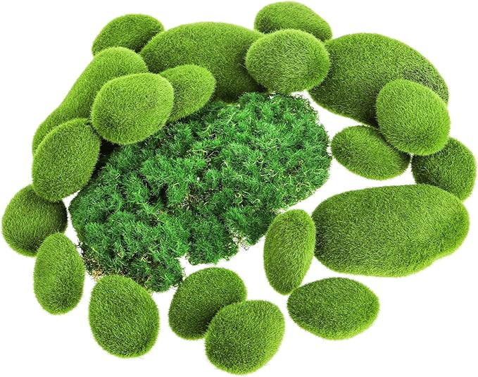 Okllen 21 Pieces Artificial Moss Rocks Moss Rug, 2 Size Decorative Moss Ball, Preserved Green Mos... | Amazon (US)