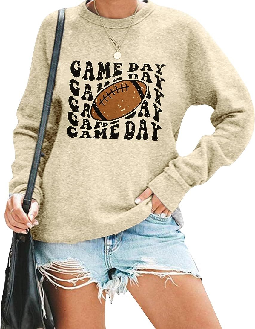 UNIQUEONE Women Game Day Sweatshirt Funny Football Graphic Tees Football Season Pullover Long Sle... | Amazon (US)