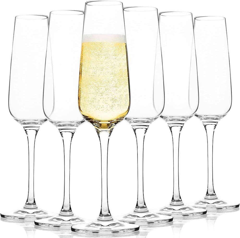 FAWLES Crystal Champagne Flutes Set of 6 - Classy Clear Stemmed Champagne Flute Glasses, Mimosa G... | Amazon (US)