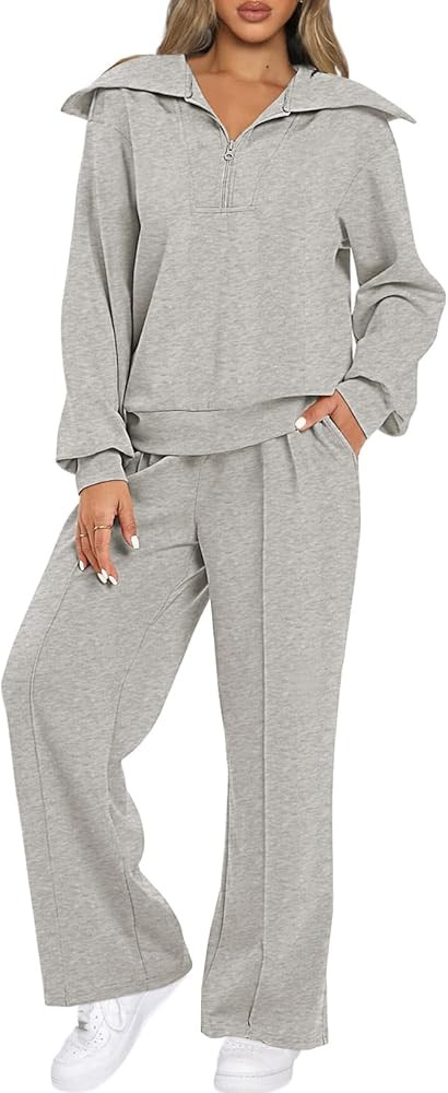Aleumdr Two Piece Outfits Half Zip Sweatshirt Sweatsuit Lounge Sets for Women Matching Set Wide L... | Amazon (US)