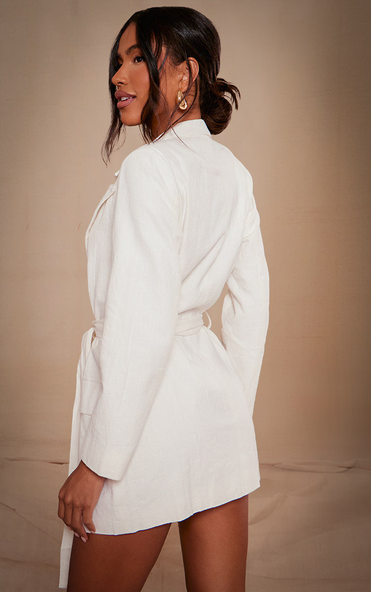 White Linen Look Belted Blazer Dress | PrettyLittleThing US