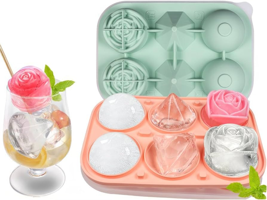 Ice Cube Tray, Rose Diamond Sphere 3 in one Silicone Ice Cube Molds with Covers & Funnel Easy Rel... | Amazon (US)