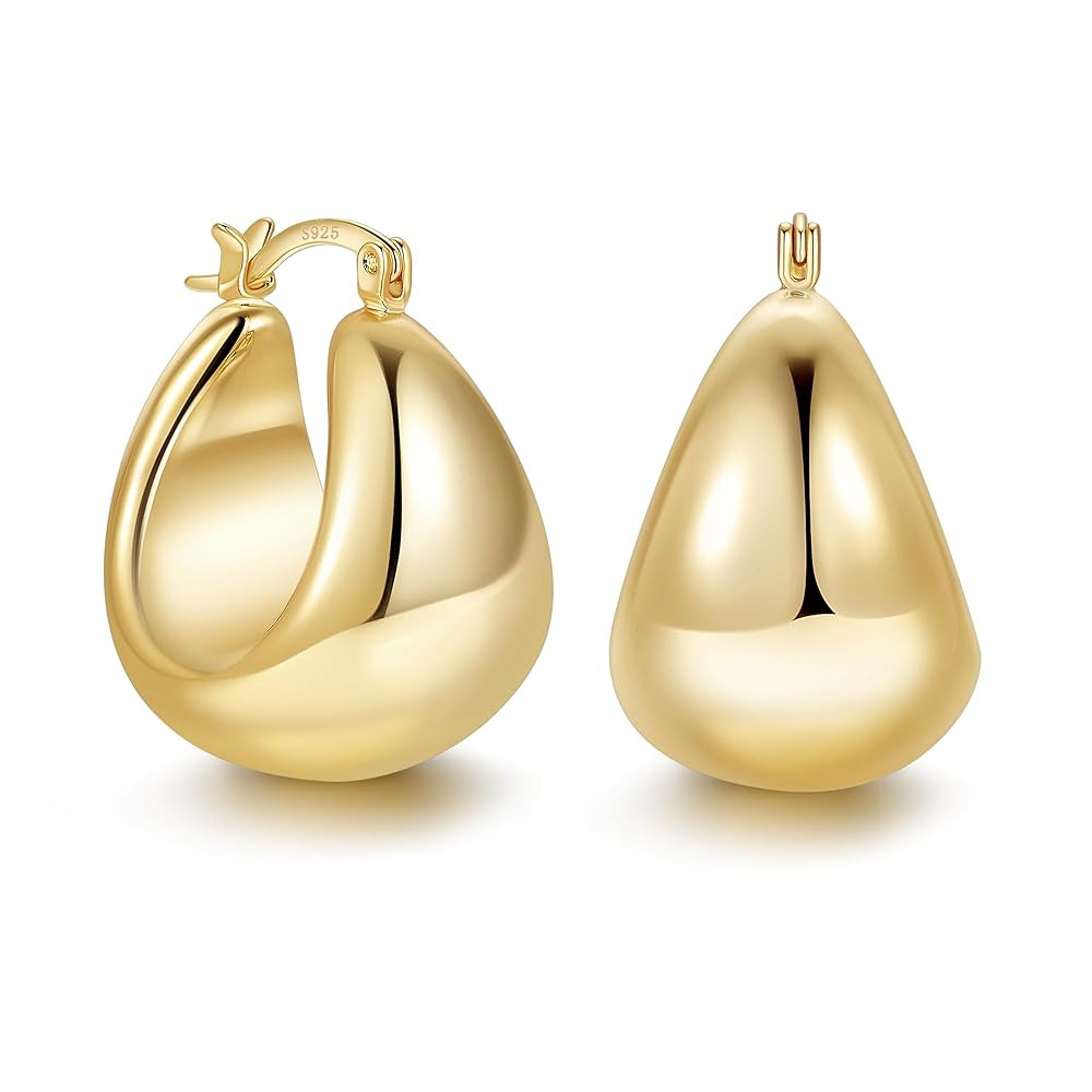OOOPEL Gold Hoop Earrings for Women,925 Sterling Silver Chunky Hoop Earrings Hypoallergenic Light... | Amazon (US)