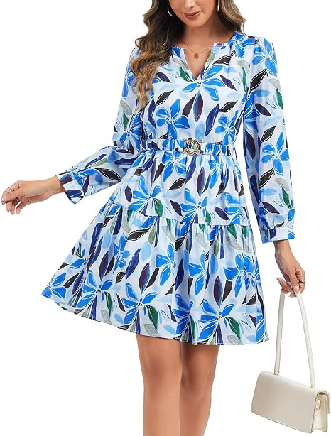 Kormei Womens Fall Floral Long Sleeve Mini Dress Casual A line Tired Flowy Boho Party Babydoll Sh... | Amazon (US)