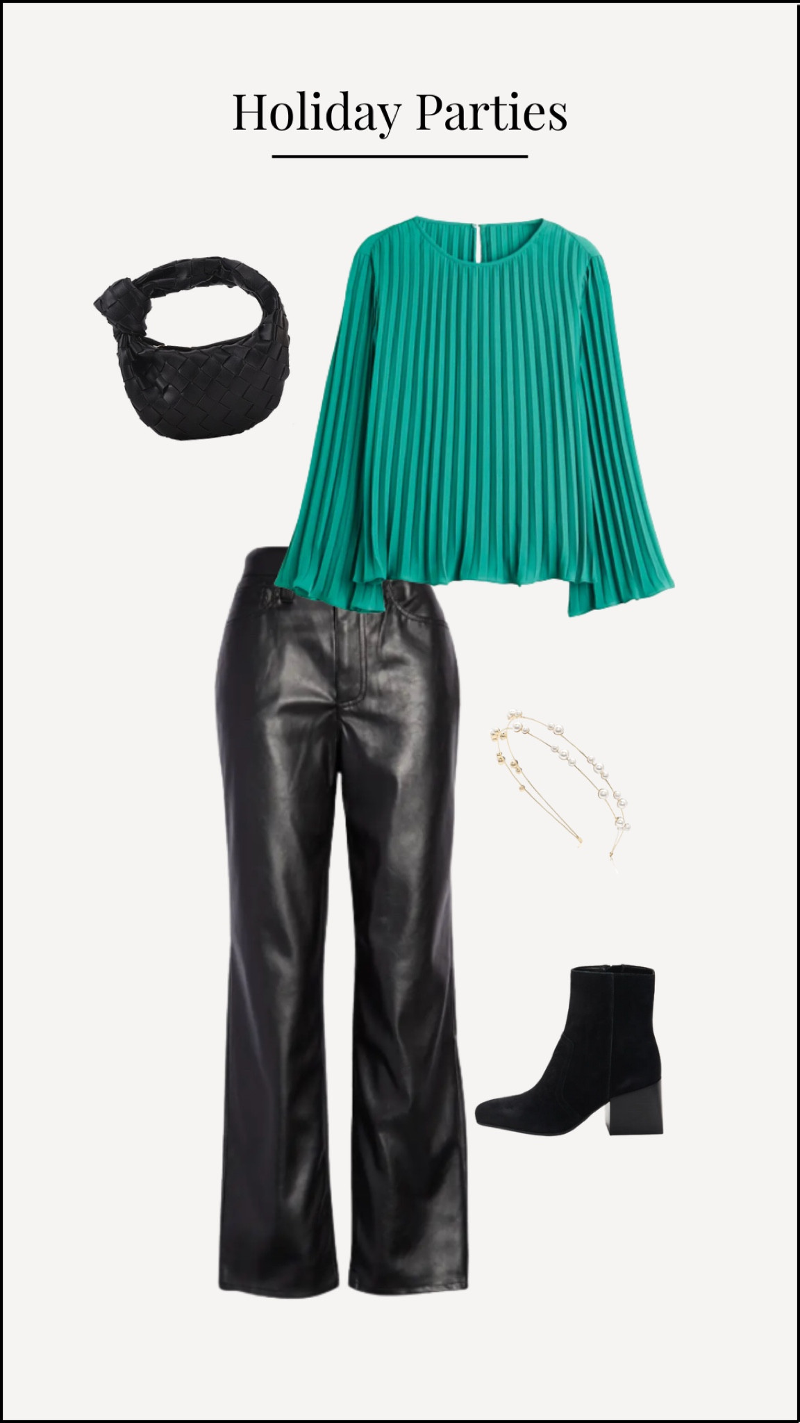 Holiday & Winter Outfit Guide // Holiday Party Outfit 💚 I love the mixture of textures between the pleated top, leather pants, and suede boots! 

#LTKSeasonal #LTKfit #LTKHoliday