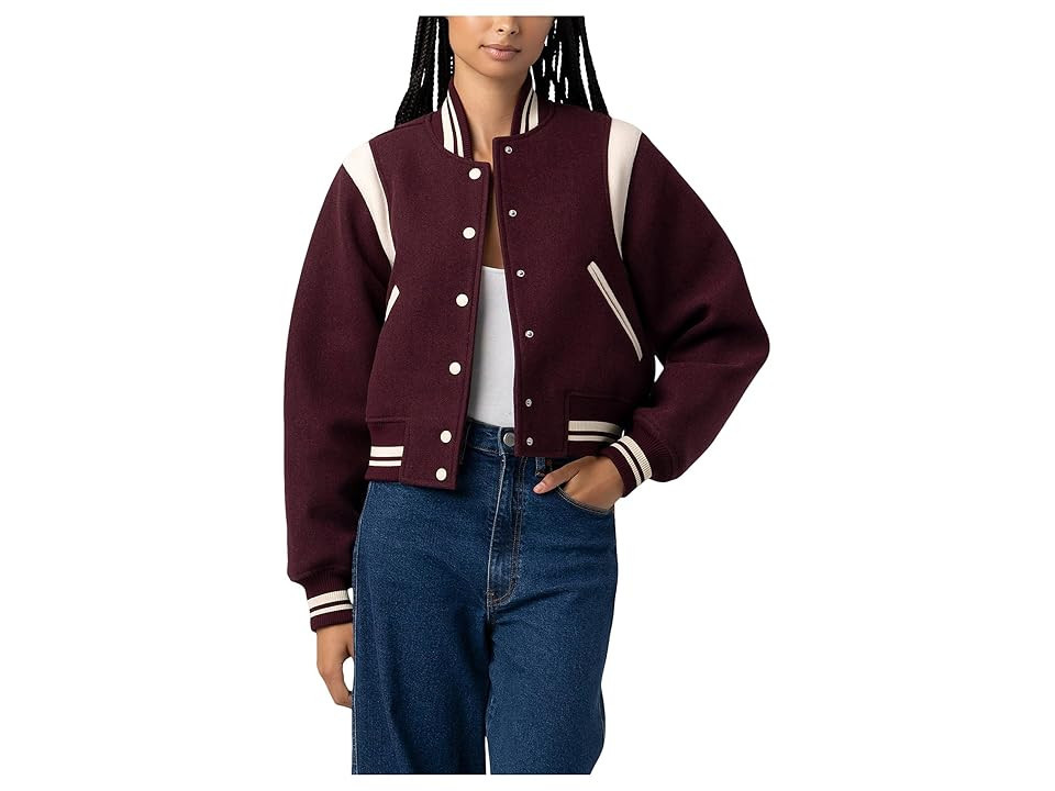 Blank NYC Woven Varsity Bomber Jacket Women's Vest Wine : LG, Polyester/Rayon | Zappos
