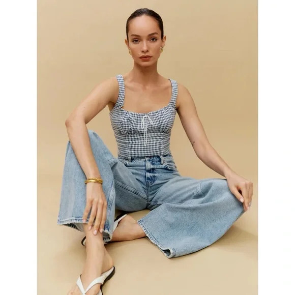 Reformation Balia Linen Top in Slate Check | Poshmark