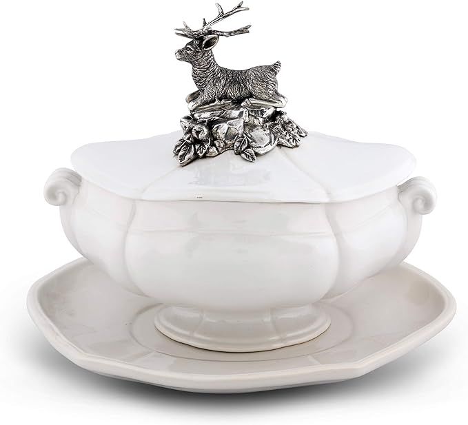 Vagabond House Pewter Metal Stag Forest Stoneware Soup Tureen 3 pieces Tureen/Lid/Tray 11 inch Ta... | Amazon (US)