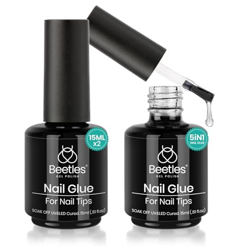 beetles Gel Polish 2Pcs 15ml Nail Glue Kit for Acrylic Nails, 5 in 1 Super Strong Brush in Nail Gel Glue for False Nails Tips and Gel Nail Polish Led Lamp Required | Amazon (US)
