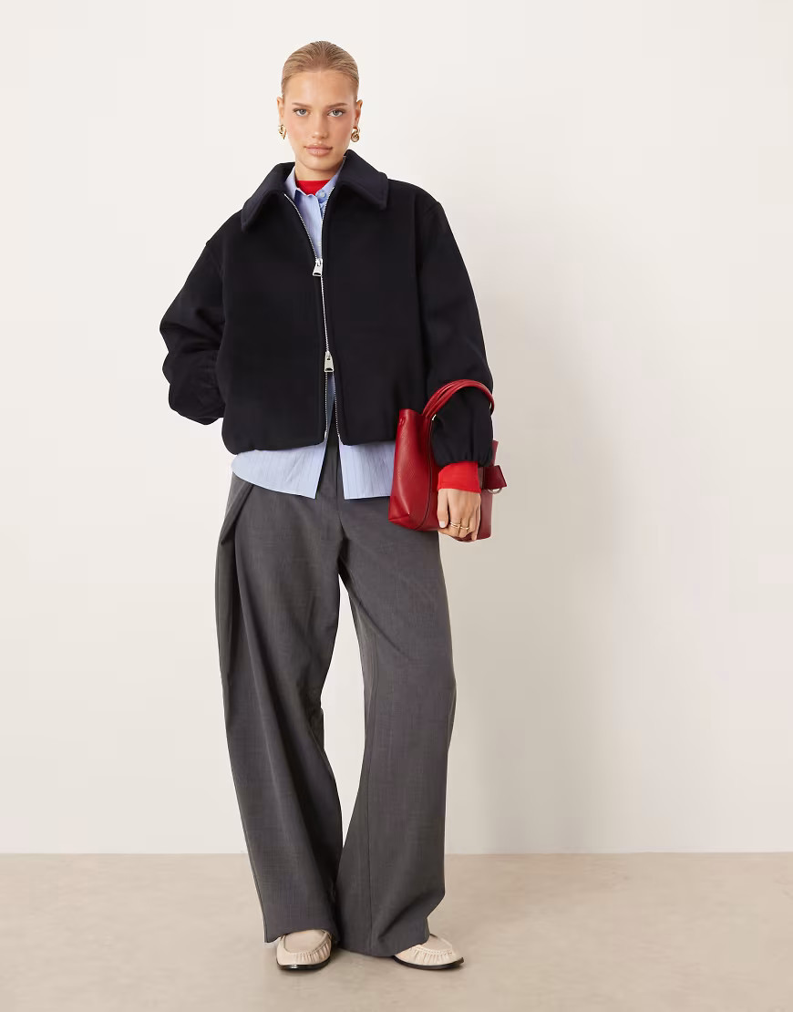Mango oversized puffball harrington jacket in navy | ASOS (Global)