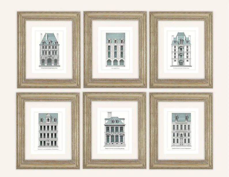6 Set of French Architectural Illustrations With Blue Details Archival Quality Prints - Etsy | Etsy (US)