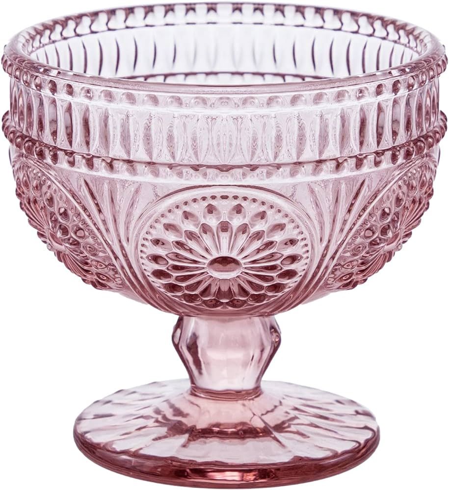 CHOOLD Vintage Flower Embossed Glass Footed Dessert Bowl Ice Cream Bowl Trifle Bowl Salad Bowl Ca... | Amazon (US)