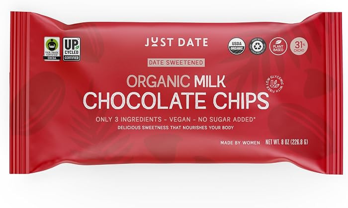 Just Date Organic Date Sweetened Milk Chocolate Chips / 35% Cacao/Vegan/No Sugar Added/Only 4 Ing... | Amazon (US)