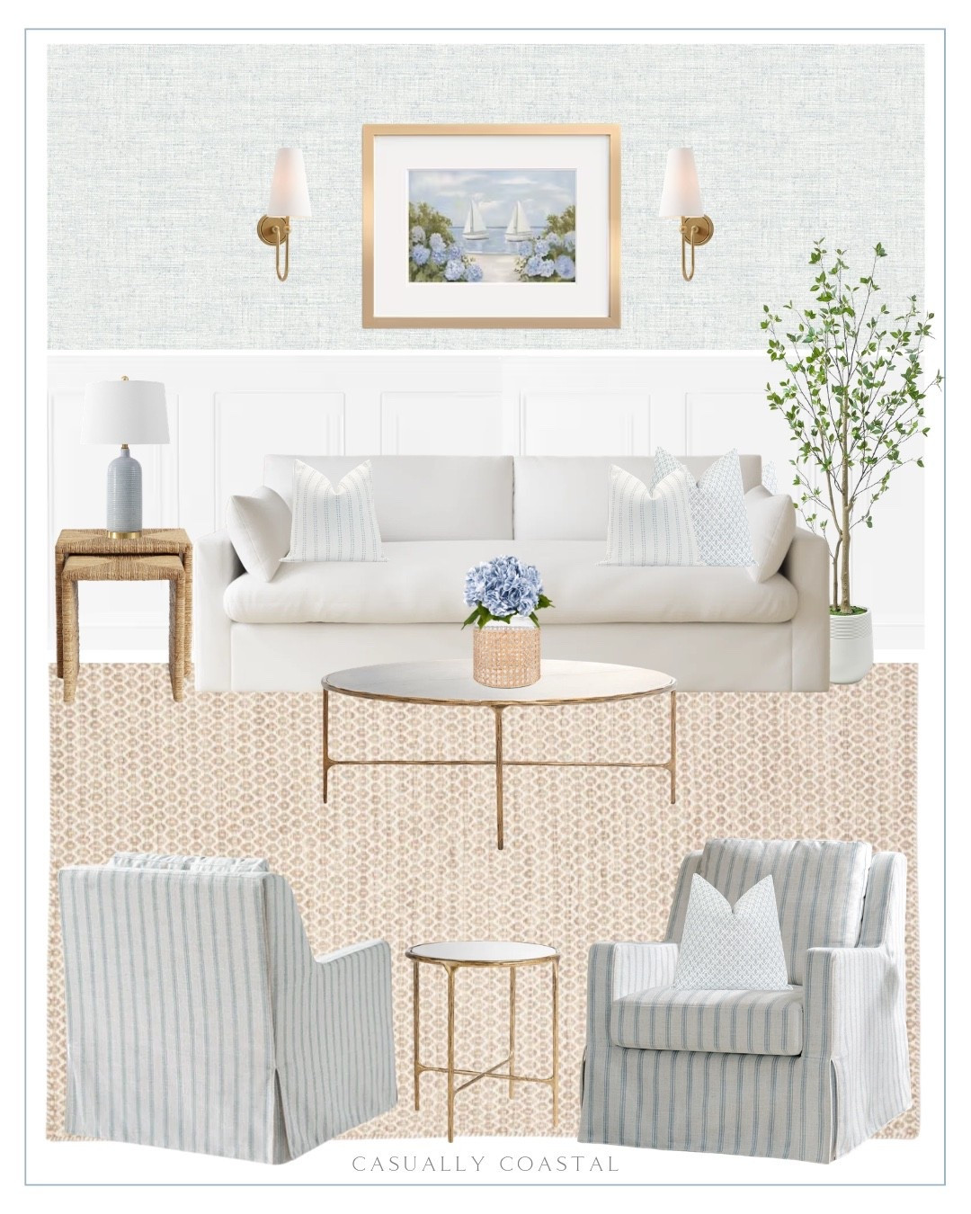 Coastal Living Room Design

Nancy Meyers inspired living room, coastal home, coastal rug, coastal sofa, coastal accent chairs, coastal lamp, coastal wall art, coastal artwork, slipcovered swivel fockong chair, striped rocking chair, slipcovered sofa, off white sofa, wayfair sofa, wayfair swivel chair, glass top coffee table, round coffee table, coastal wallpaper, blue wallpaper, rectangular woven nesting tables, round end table, etsy wall art, sailboat painting, neutral rug, wayfair rug, wool geometric indoor rug, ceramic table lamp, metal sconce, beige and blue striped pillow cover, coastal pillow cover, blue leaf pillow cover, 6ft artificial citrus tree, faux indoor tree, Amazon tree, glass vase, blue hydrangeas

#LTKHome