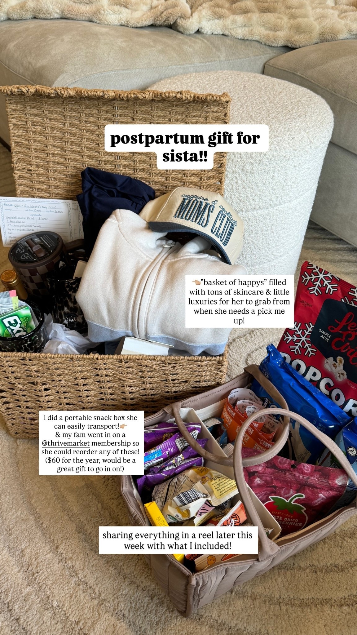 postpartum gift for sista!! 

I did a "basket of happys” filled with tons of skincare & little luxuries for her to grab from when she needs a pick me up! I did a portable snack box she can easily transport!
& my fam went in on a @thrivemarket membership so she could reorder any of these! ($60 for the year, would be a great gift to go in on!) sharing everything in a reel later this week with what I included!

#LTKKids #LTKFamily #LTKBaby