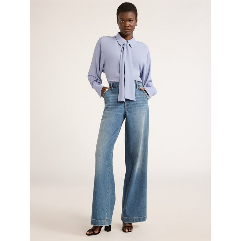 Scoop Women's Tie Neck Shirt with Long Sleeves, Sizes XS-XXL | Walmart (US)