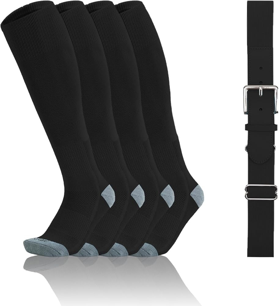 QBK 2-16Y Toddler Baseball Socks And Belt Youth Softball Tee Ball Combo Set for Boy Girl (2 Pairs... | Amazon (US)