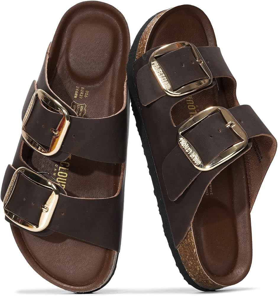 Project Cloud Genuine Leather Flat Sandals Comfortable Beach Essentials Womens Sandals Memory Foa... | Amazon (US)