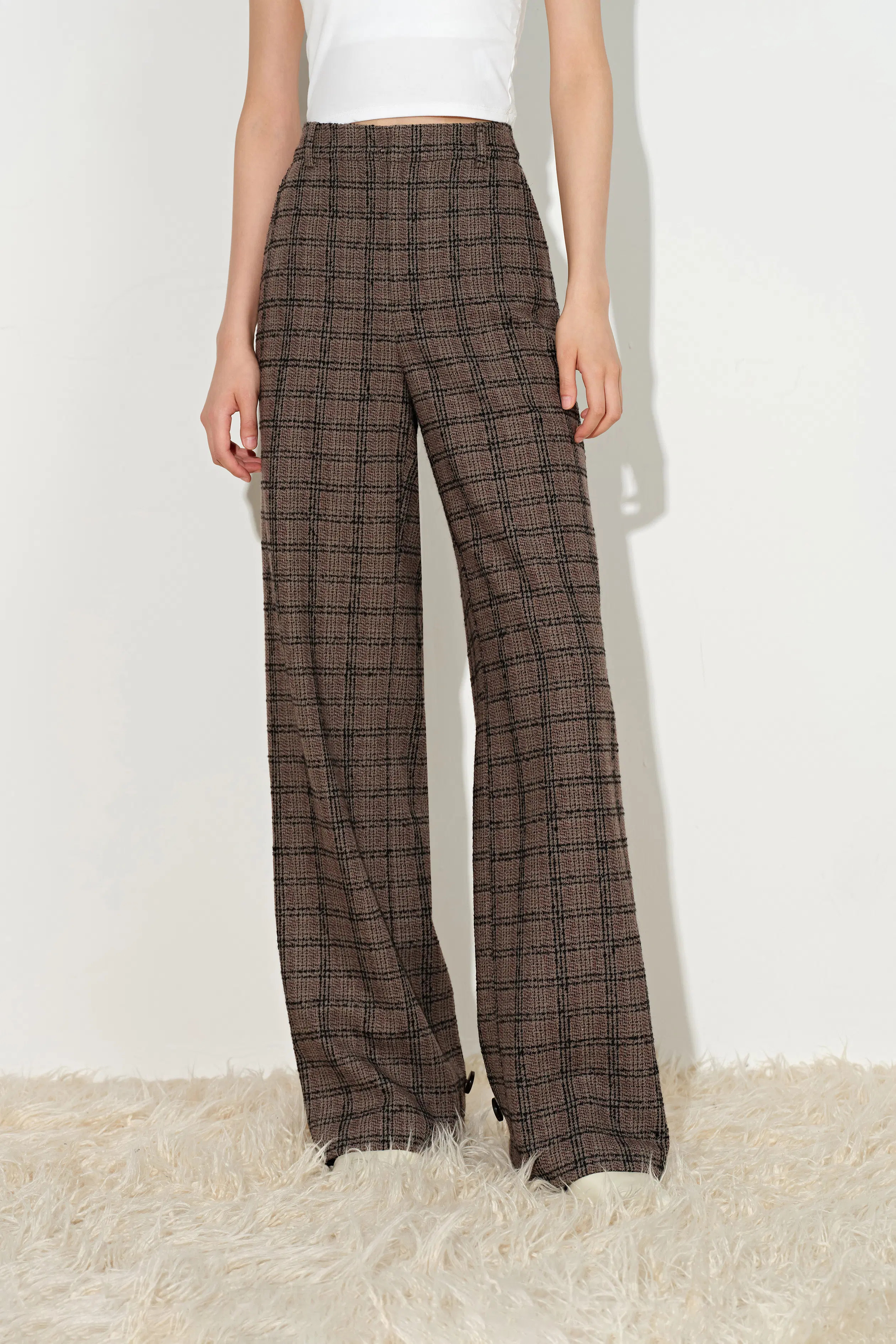Arianna Vintage Plaid Adjustable Cuff Pants in Wool Blend | Fabrique