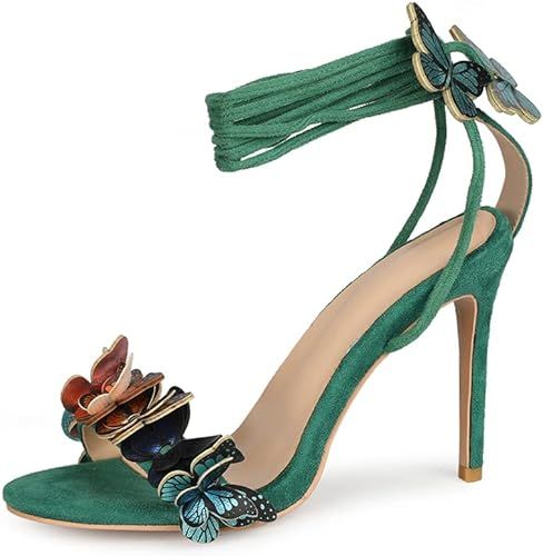Sandals for Women Ankle Strap High Heels Open Toe Stilettos Dress Pumps Colorful Butterfly Sandal... | Amazon (US)
