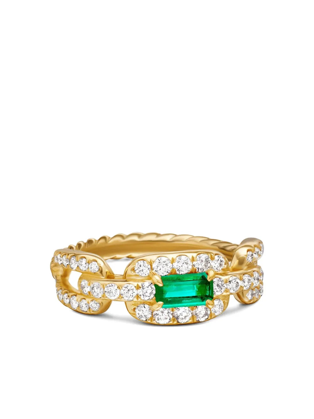 David Yurman 18kt yellow gold Stax Chain Link emerald and diamond ring (7mm) | Farfetch Global
