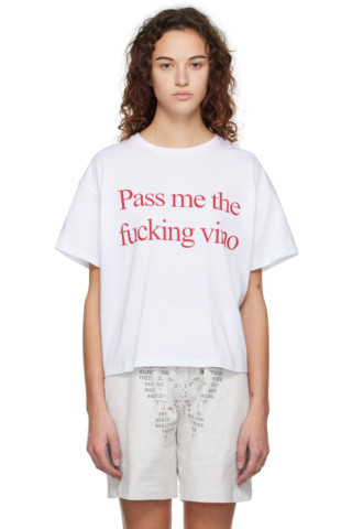 Praying - White 'Pass Me The Fucking Vino' T-Shirt | SSENSE