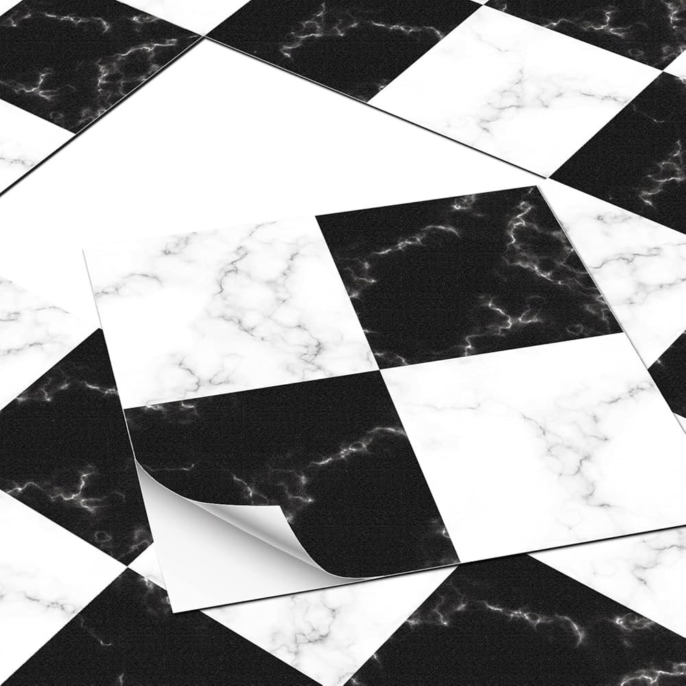 Black and White Floor Tiles Self Adhesive 30x30cm Peel and Stick Floor Tiles Waterproof Vinyl Flo... | Amazon (UK)