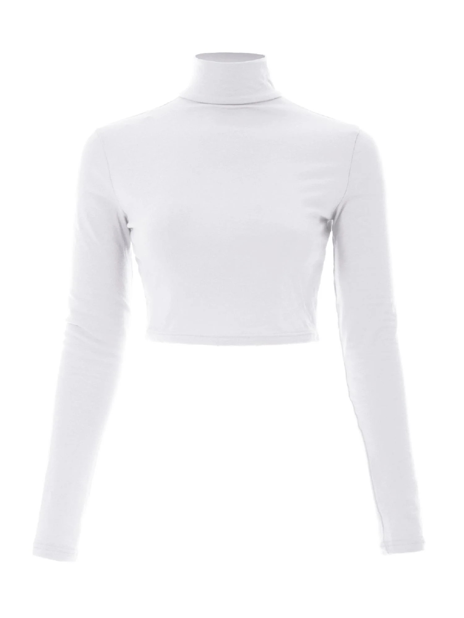 Made by Olivia Women's Solid Long Sleeve Mock Neck Solid Crop Top T Shirt | Walmart (US)