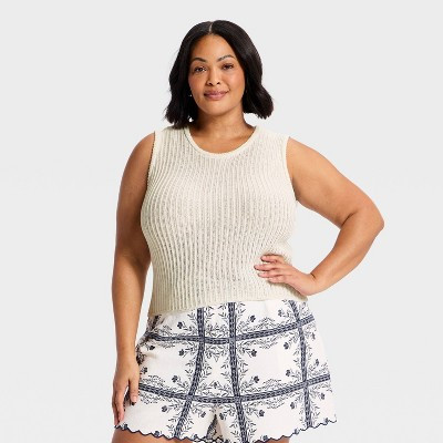 Women's Crewneck Drop Needle Pullover Sweater Tank - A New Day™ Cream XL | Target