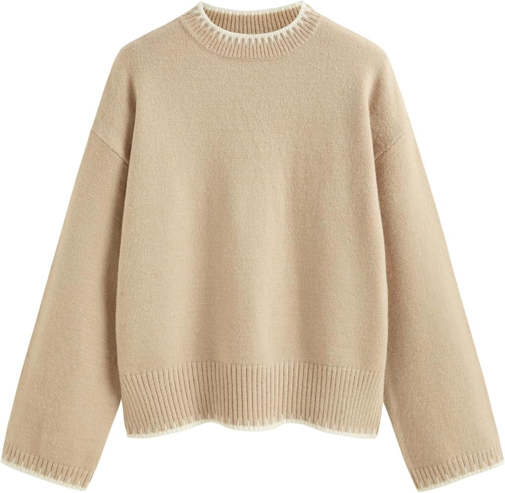 CIDER Womens Sweater Long Sleeve Split Hem Color Block Crew Neck Tops Fall Outfits | Amazon (US)