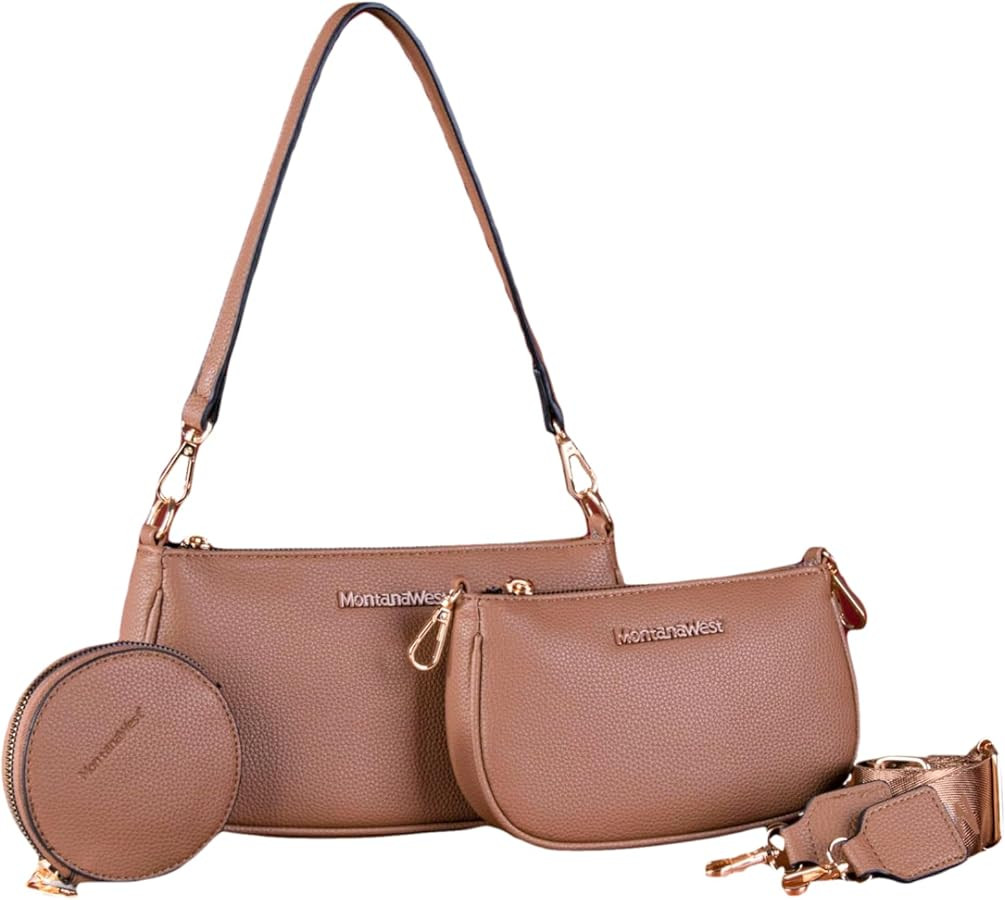 Montana West 3 Pieces Shoulder Bags for Women Purse Handbag Set with Cute Coin Purse | Amazon (US)