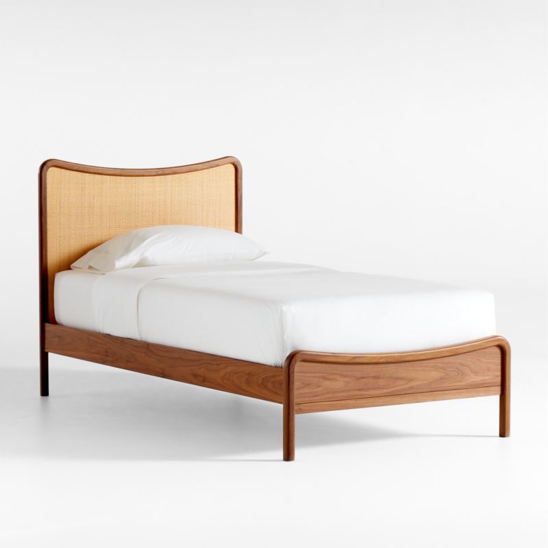 Rainey Walnut Wood and Natural Cane Kids Twin Bed | Crate & Kids | Crate & Barrel