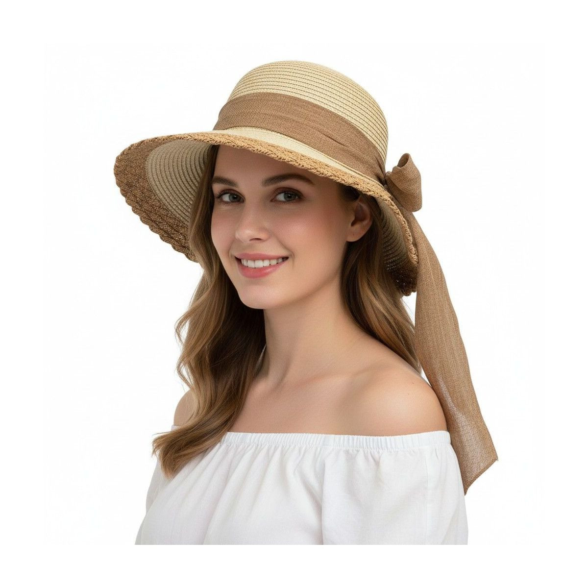 Anna-Kaci Women Straw Sun Hat Wide Brim Bow Ribbon Lightweight Woven Summer Beach Hat, Beige | Target