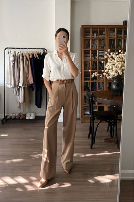 Business casual workwear / smart casual / creative

Button up 0
Trouser pants 00 30” - linked to similar Abercrombie one 
Low heel - linked to a similar style 


#LTKworkwear #LTKSeasonal