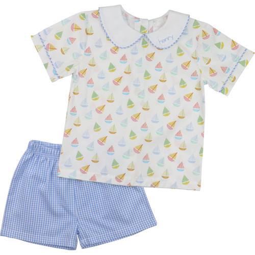 Blue Sailboat Print Short Set | Cecil and Lou