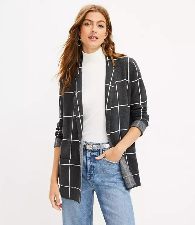 Windowpane Relaxed Sweater Blazer | LOFT