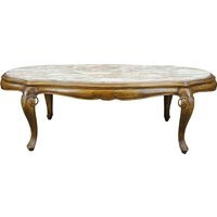 Antique French Provincial Pink Marble Serpentine Carved Walnut Oval Coffee Table | Etsy (US)