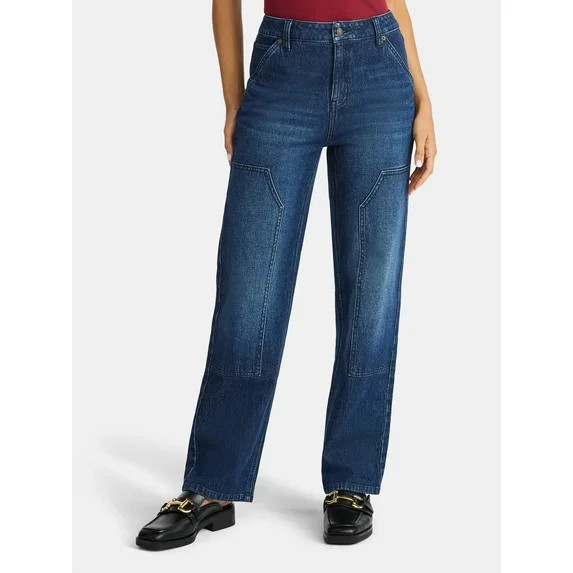 Time and Tru Women's High Rise Straight Jeans with Carpenter Details, 30" Inseam, Sizes 0-20 | Walmart (US)