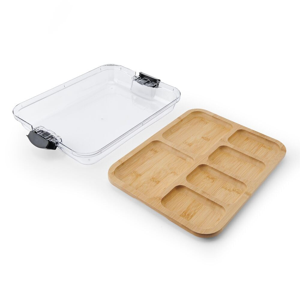 Farberware Build-A-Board Bamboo Cutting Board with Built-In Compartments & Clear Locking Lid, Black Handles – Charcuterie, Snack Tray, Food Prep and Serving Platter | Amazon (US)